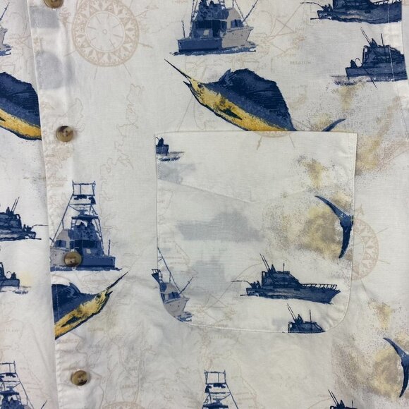 Crossings Button Up Shirt Mens Large Sailboat Short Sleeve - Picture 5 of 8